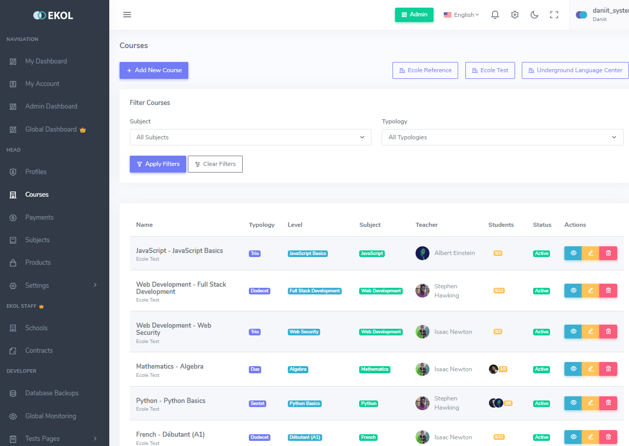 Ekol School Management Dashboard